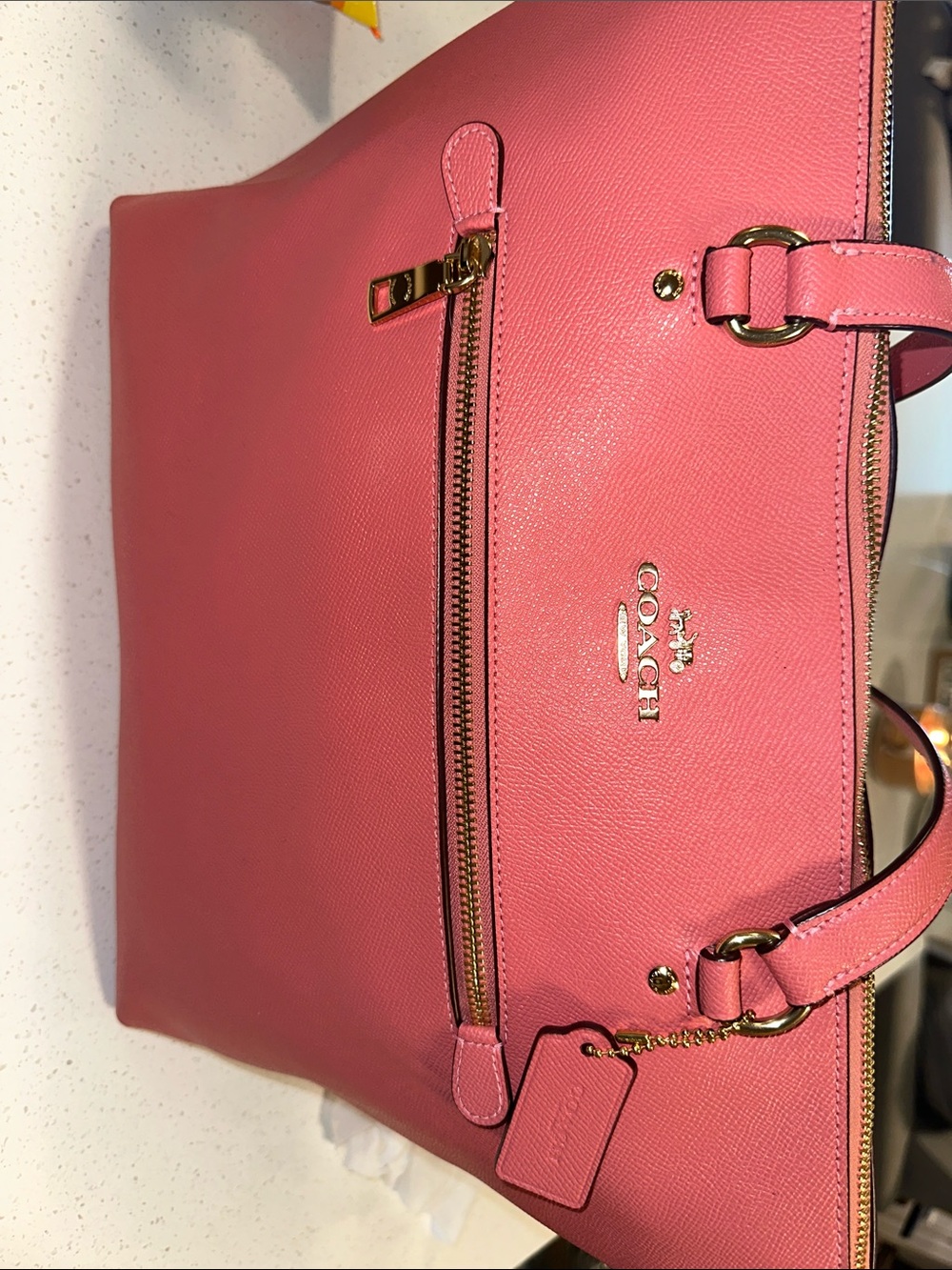 Coach Coral Pink Saffiano Leather Tote with Front Zip - Picture 11 of 11